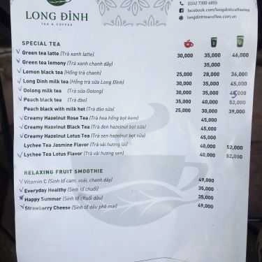 Thực đơn- Cafe Long Đỉnh - Tea & Drinks