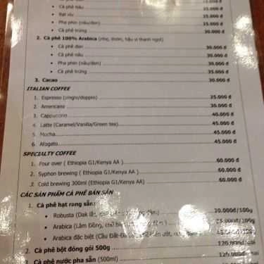 Thực đơn- Lung Cafe - Trần Quang Diệu