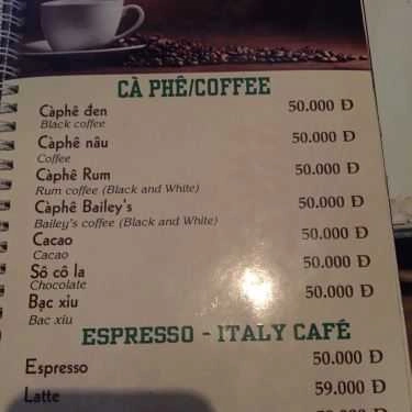 Thực đơn- M Coffee - Thụy Khuê