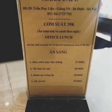 Thực đơn- Maxx Cafe - Trần Huy Liệu