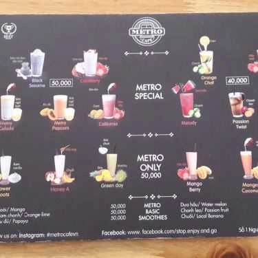 Thực đơn- Metro Cafe - Nguyễn Khắc Cần