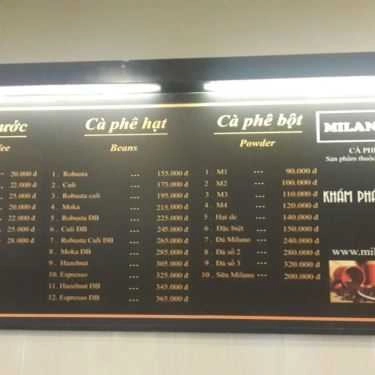 Thực đơn- Milano Coffee - KĐT Tây Nam Hồ Linh Đàm