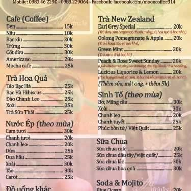 Thực đơn- Moon Coffee - Lạc Long Quân