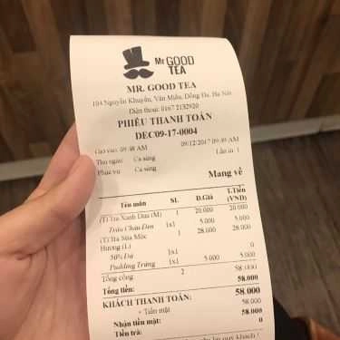 Thực đơn- Cafe Mr Good Tea - Nguyễn Khuyến