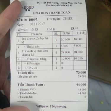 Thực đơn- Cafe Mr Good Tea - Phố Vọng