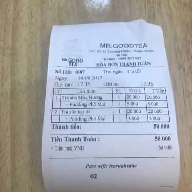 Thực đơn- Cafe Mr Good Tea - Khương Đình