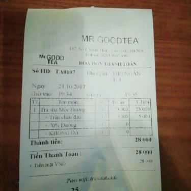 Thực đơn- Cafe Mr Good Tea - Xuân Thủy