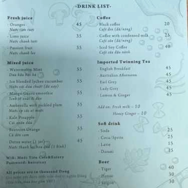 Thực đơn- Muối Tiêu Cafe & Bakery