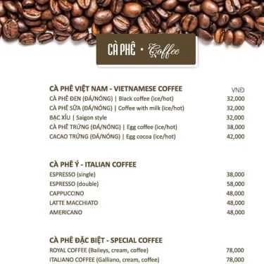 Thực đơn- My Way Cafe & Beer - 24T2 Hoàng Đạo Thúy