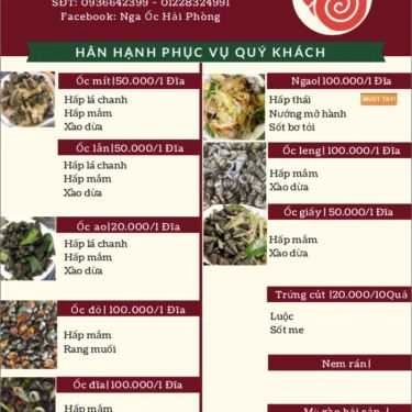 Thực đơn- Ăn vặt Nga - Ốc Hải Phòng