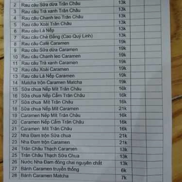 Thực đơn- Cafe Ngọc Thạch Quán - Sữa Chua & Caramen - Xuân Thủy