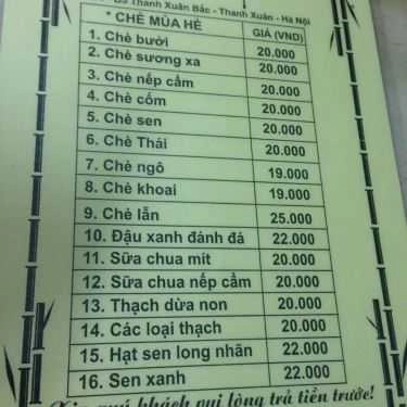 Thực đơn- Ăn vặt Dũng Hiền - Chè Các Loại