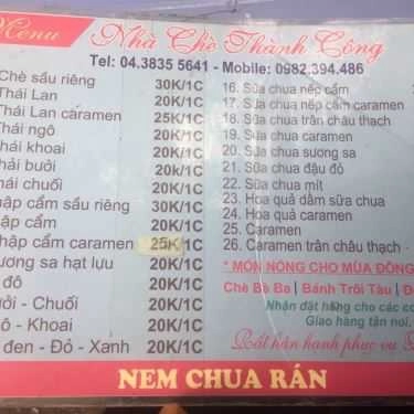 Thực đơn- Ăn vặt Nhà Chè Thành Công