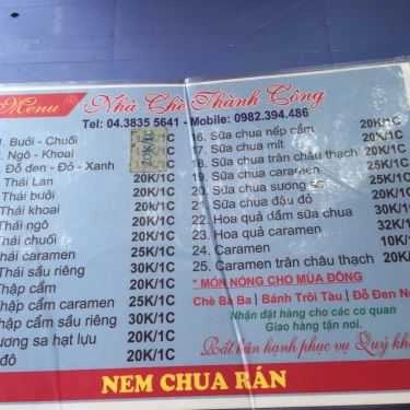 Thực đơn- Ăn vặt Nhà Chè Thành Công