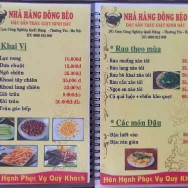 Thực đơn- Nhà Hàng Đông Béo - Đặc Sản Trâu Giật Kinh Bắc