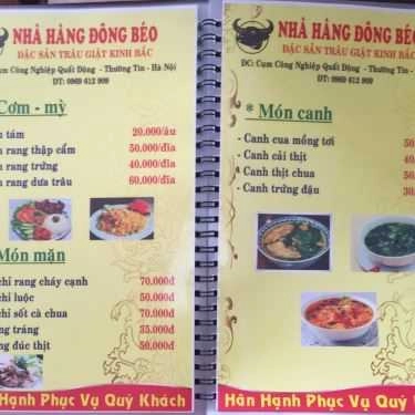 Thực đơn- Nhà Hàng Đông Béo - Đặc Sản Trâu Giật Kinh Bắc