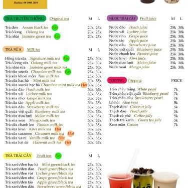 Thực đơn- Cafe Nhã Tea
