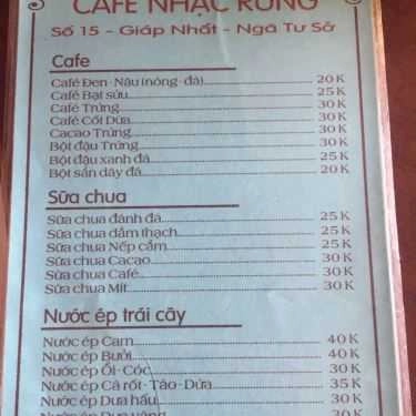 Thực đơn- Nhạc Rừng Cafe
