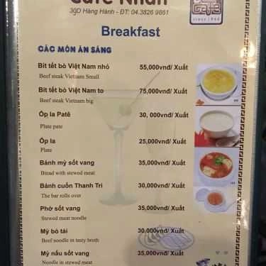 Thực đơn- Nhân Cafe - 39D Hàng Hành