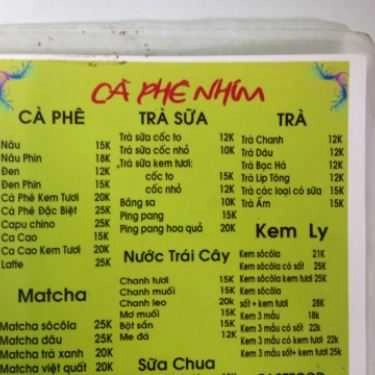 Thực đơn- Nhím Cafe - Quang Trung