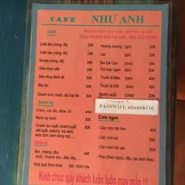 Thực đơn- Như Anh Cafe