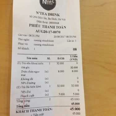 Thực đơn- Cafe NTEA Drink - Đội Cấn