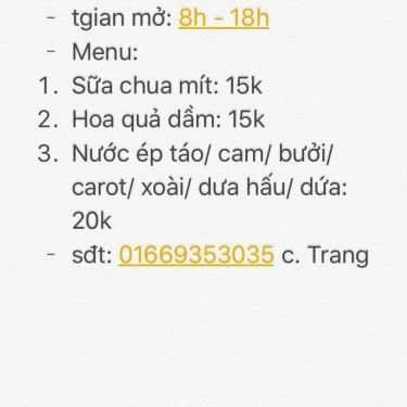Thực đơn- Cafe Nước Ép Hoa Quả - Nguyễn Chánh