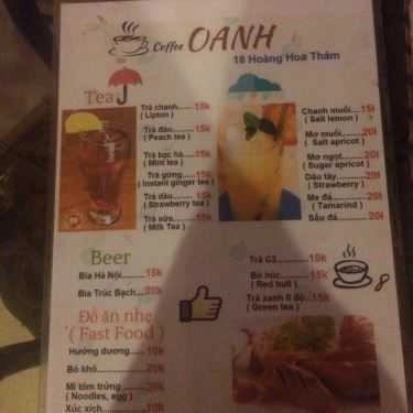 Thực đơn- Oanh Cafe