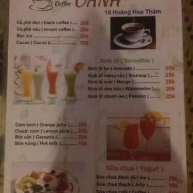 Thực đơn- Oanh Cafe