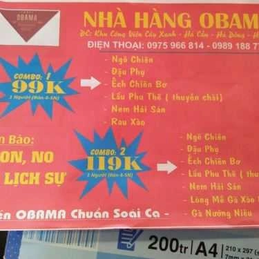 Thực đơn- Nhà Hàng Obama - Hải Sản Tươi Sống