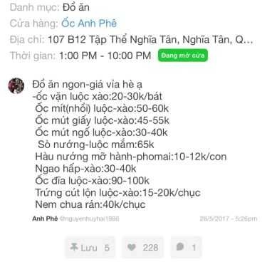 Thực đơn- Ăn vặt Anh Phê - Ốc & Hải Sản