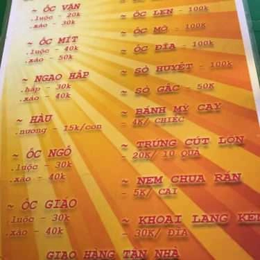 Thực đơn- Ăn vặt Ốc Hải Phòng - Nguyễn Chí Thanh