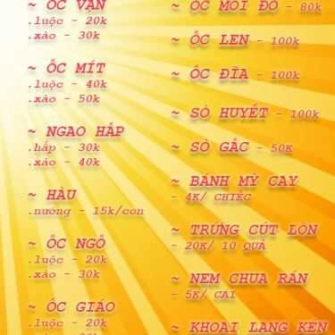 Thực đơn- Ăn vặt Ốc Hải Phòng - Nguyễn Chí Thanh