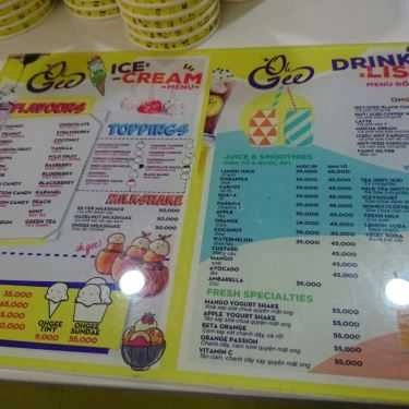 Thực đơn- Cafe OhGee Gelato -  Vincom Center Nguyễn Chí Thanh