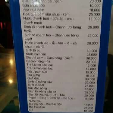 Thực đơn- Olympia Cafe - Lê Văn Hiến