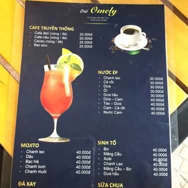 Thực đơn- Omely Cafe - Ngụy Như Kon Tum
