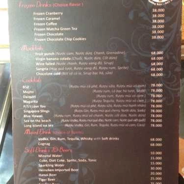 Thực đơn- Panda Cafe - Lý Thường Kiệt