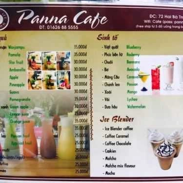 Thực đơn- Panna Cafe - Hai Bà Trưng