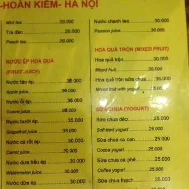 Thực đơn- Photo Coffee - Đường Thành