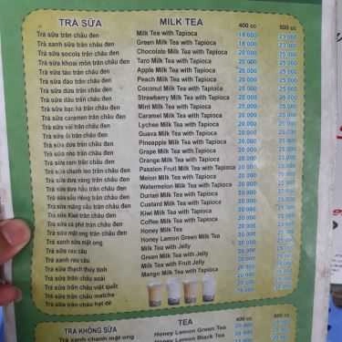 Thực đơn- Cafe Phương Linh - Sinh Tố & Trà Sữa Trân Châu