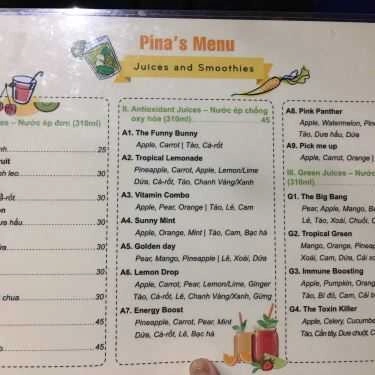 Thực đơn- Cafe Pina - Juices & Smoothies