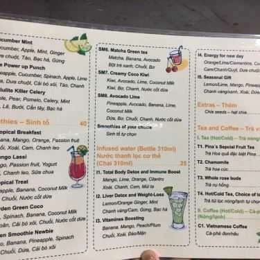 Thực đơn- Cafe Pina - Juices & Smoothies