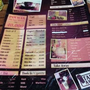 Thực đơn- Policia Cafe - Yên Lãng