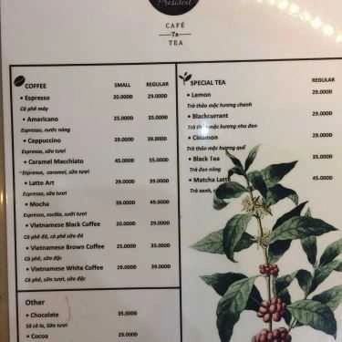 Thực đơn- Presidents Cafe