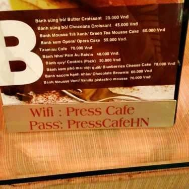 Thực đơn- Press Cafe - Hai Bà Trưng