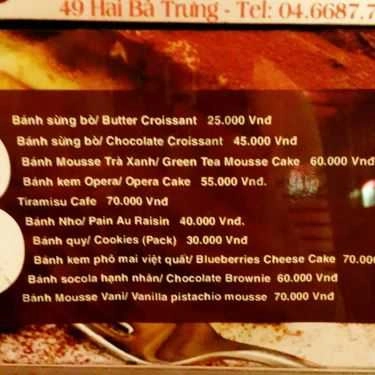 Thực đơn- Press Cafe - Hai Bà Trưng