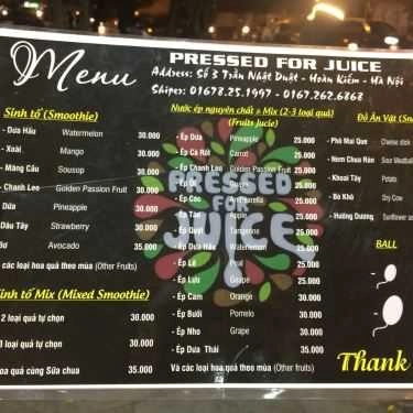 Thực đơn- Cafe Pressed For Juice - Nước Ép Trái Cây