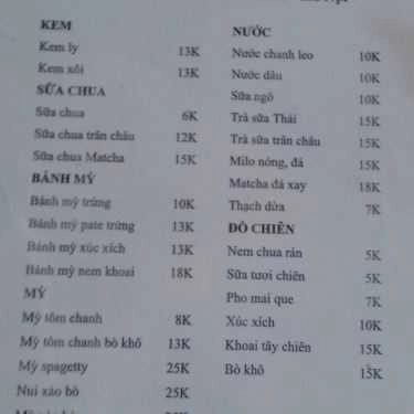 Thực đơn- Ăn vặt Quà Vặt Siêu Sạch - Hàng Bài