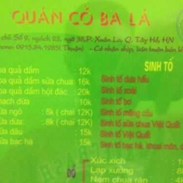 Thực đơn- Cafe Quán Cỏ Ba Lá - Xuân La