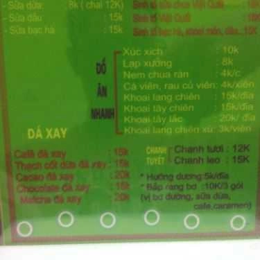 Thực đơn- Cafe Quán Cỏ Ba Lá - Xuân La